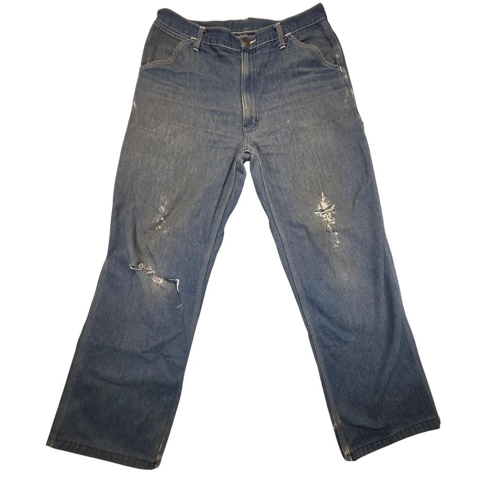 Vintage Roebucks Carpenter Jeans Mens 33x27 Blue Denim Distressed Workwear Pants
